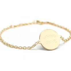Bracelet chaîne médaille Verseau personnalisable (plaqué or)