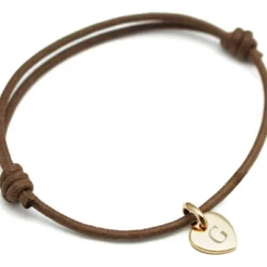 Bracelet cordon 1 charm coeur personnalisable (plaqué or)