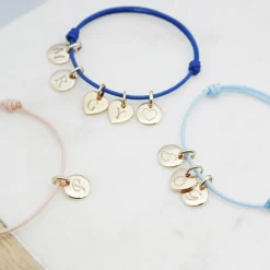 Bracelet cordon 1 charm coeur personnalisable (plaqué or)