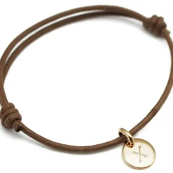 Bracelet cordon 1 charm rond personnalisable (plaqué or)