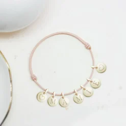 Bracelet cordon 1 charm rond personnalisable (plaqué or)