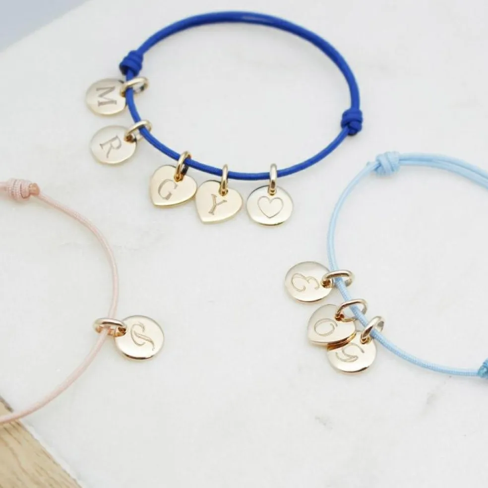 Bracelet cordon 2 charms coeur personnalisable (plaqué or)