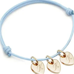 Bracelet cordon 3 charms coeur personnalisable (plaqué or)