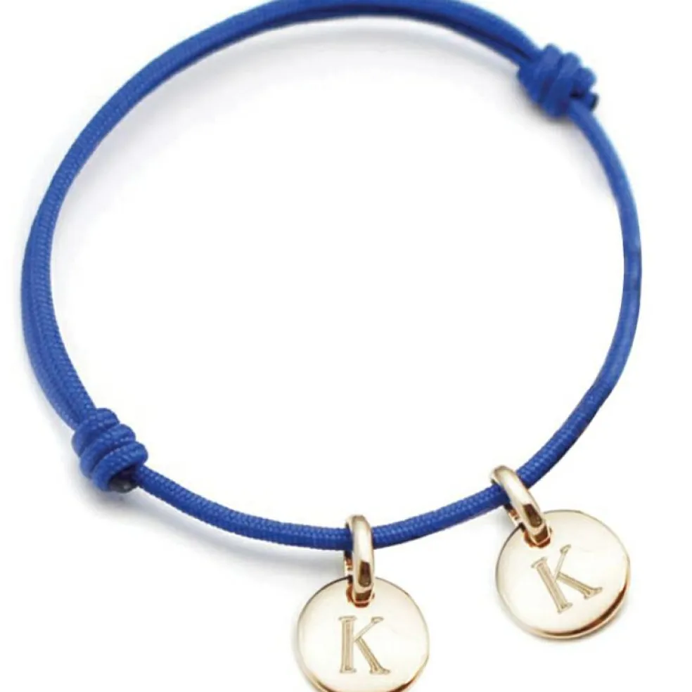 Bracelet cordon 2 charms rond personnalisable (plaqué or)