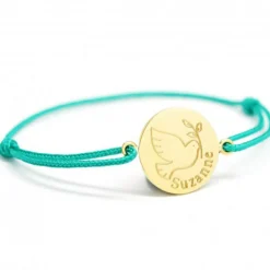 Bracelet cordon Colombe personnalisable (plaqué or)