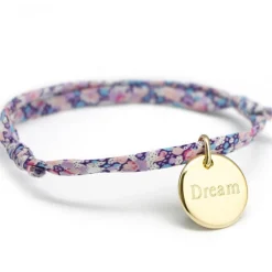 Bracelet cordon liberty Kids médaille ronde personnalisable (plaqué or)
