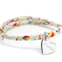 Bracelet cordon liberty Kids coeur personnalisable (argent 925°)