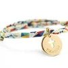 Bracelet cordon liberty médaille Croix ivoire plaqué or (personnalisable)