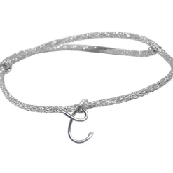 Bracelet cordon paillette initiale argent (personnalisable)