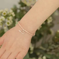 Bracelet cordon paillette Mon petit cœur argent (personnalisable)