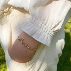 Bracelet cordon paillette Love goldfilled jaune (personnalisable)