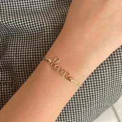 Bracelet cordon paillette Love goldfilled jaune (personnalisable)