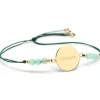 Bracelet cordon Rainbow Médaille vert forêt personnalisable (plaqué or)