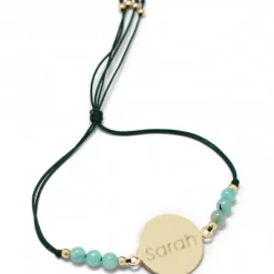 Bracelet cordon Rainbow Médaille vert forêt personnalisable (plaqué or)