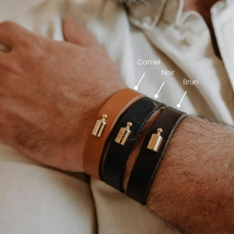 Bracelet en cuir Mon Petit Poids Noir (plaqué or jaune)