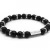 Bracelet homme en perles agate noire (personnalisable)