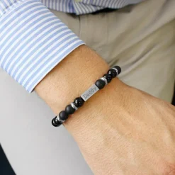 Bracelet homme en perles agate noire (personnalisable)