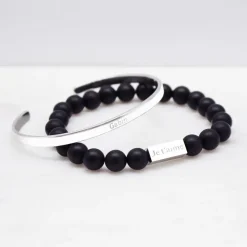 Bracelet papa perles mates personnalisable (acier)