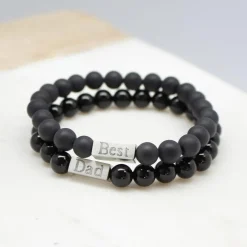 Bracelet papa perles mates personnalisable (acier)