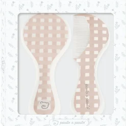 Brosse et peigne carrés Vichy rose