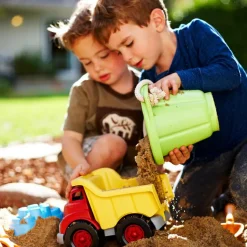 Camion de construction tombereau rouge et jaune