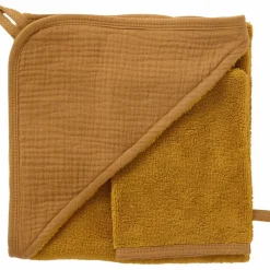 Cape de bain + gant bambou et gaze havane