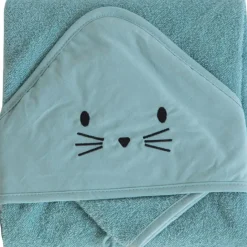 Cape de bain + gant chat bleu Nil (75 x 75 cm)