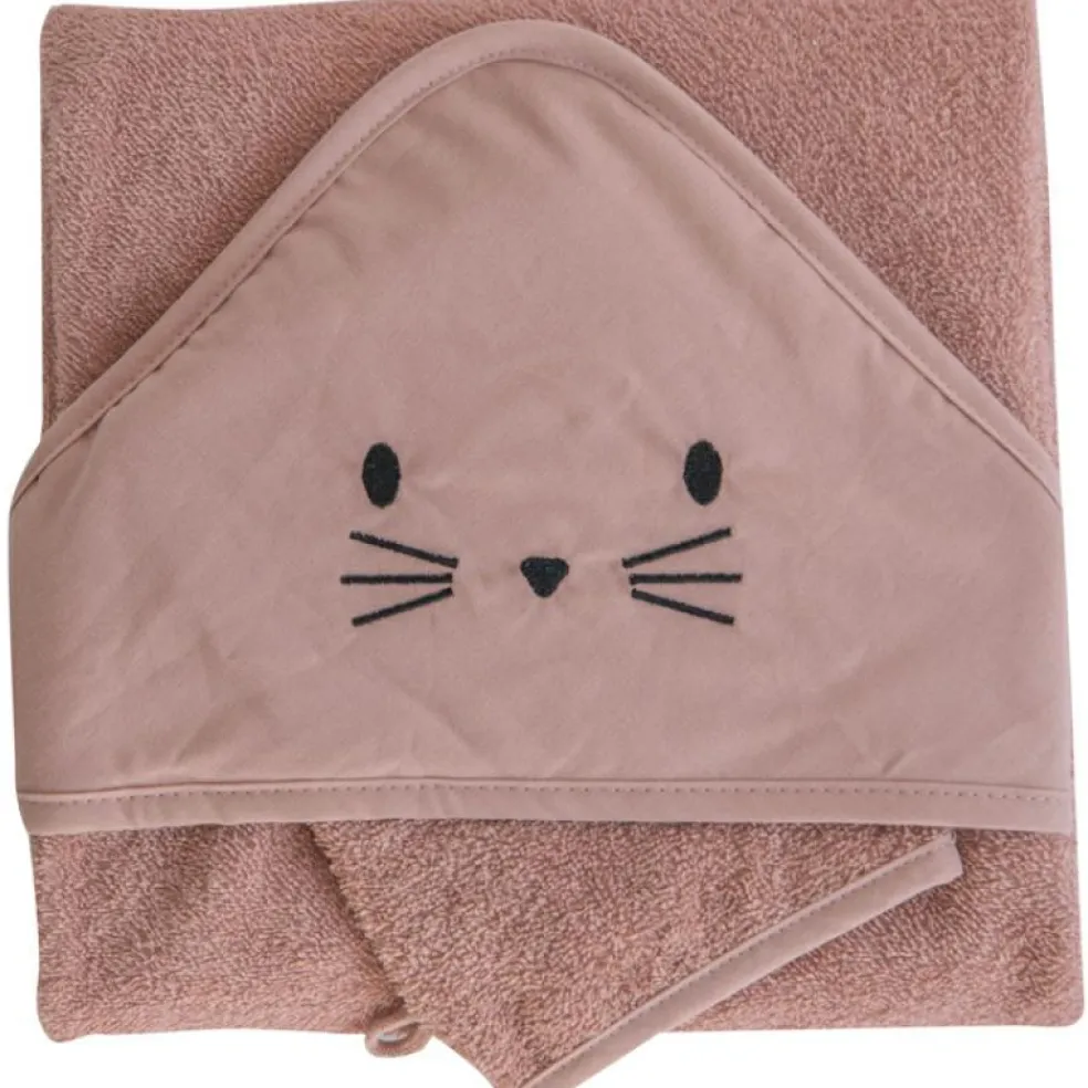 Cape de bain + gant chat terracotta (75 x 75 cm)