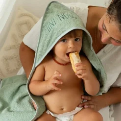 Cape de bain + gant Mini nous Sauge (70 x 70 cm)