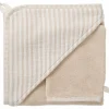 Cape de bain + gant éponge bambou et gaze rayé galet