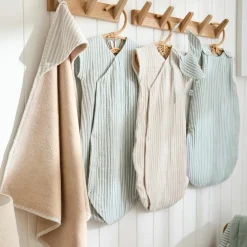 Cape de bain + gant éponge bambou et gaze rayé galet