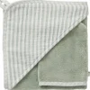 Cape de bain + gant éponge bambou et gaze rayé vert de gris - Reconditionné