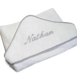 Cape de bain biais gris personnalisable (80 x 80 cm)