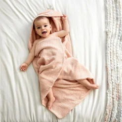 Cape de bain en mousseline-terry Pois rose-pêche