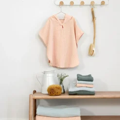 Cape de bain en mousseline-terry Pois rose-pêche