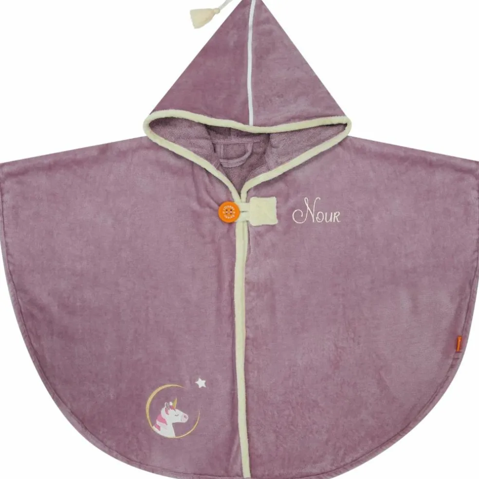 Cape de bain licorne parme personnalisable (0-5 ans)