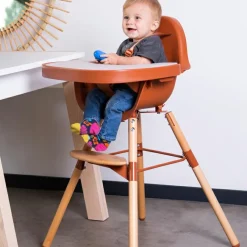 Chaise haute en bois naturel Evolu 2 terracotta + arceau