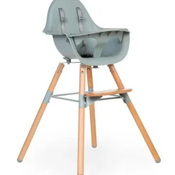 Chaise haute en bois naturel Evolu 2 menthe + arceau