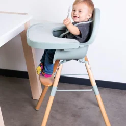 Chaise haute en bois naturel Evolu 2 menthe + arceau