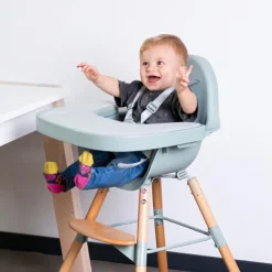 Chaise haute en bois naturel Evolu 2 menthe + arceau