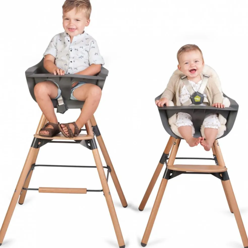 Chaise haute en bois naturel Evolu 2 gris