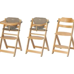 Chaise haute évolutive Timba Natural Wood avec coussin