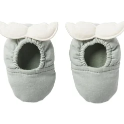 Chaussons avec ailes d'ange vert de gris et écru (0-6 mois)