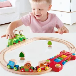Circuit de train musical en bois jungle