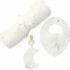 Coffret cadeau attache-sucette, bavoir bandana et lange XL Moon & Stars