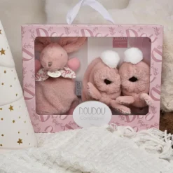 Coffret Chaussons et Doudou Rose Lapin Doudou