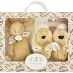 Coffret Chaussons et Doudou Beige Lapin Doudou