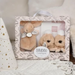 Coffret Chaussons et Doudou Beige Lapin Doudou