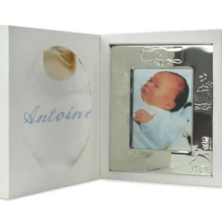 Coffret de naissance cadre + bavoir bleu (personnalisable)