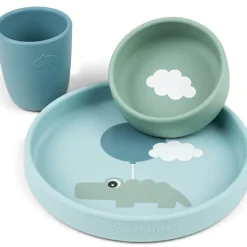 Coffret repas en silicone Happy clouds bleu (3 pièces)